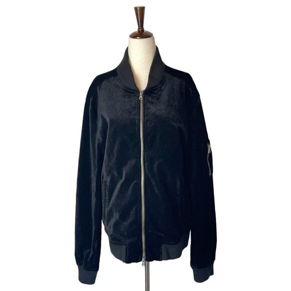 Paige Black Faux‎ Suede Full Zip Bomber Jacket Size M - Picture 1 of 9